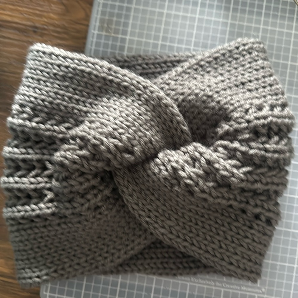 Grey sparkle ear warmer hand knitted.